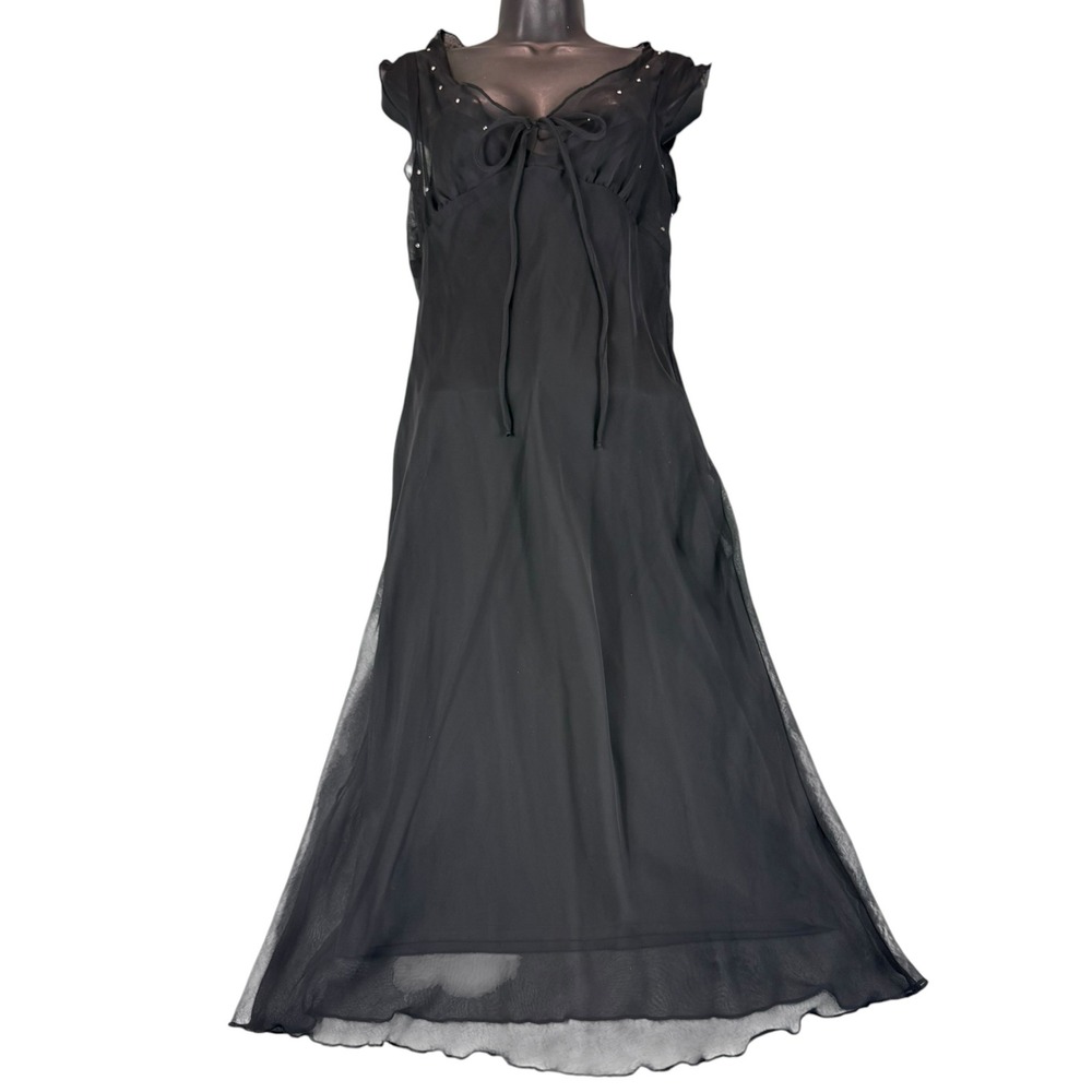 Vintage Rampage Black Sheer Rhinestone Dark Fairy Y2K Maxi Dress Size 11